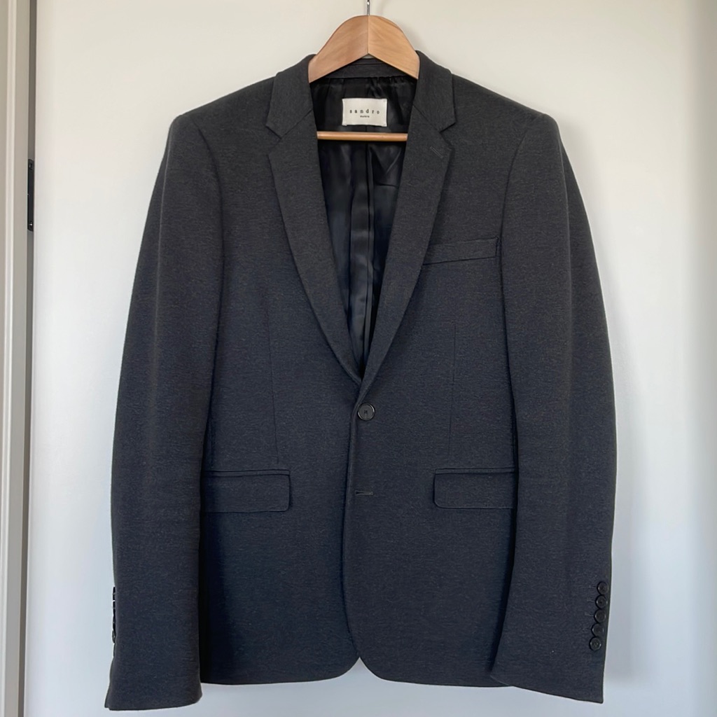 Sandro Dark Gray Single Vent Flannel Sports Coat Sz 46 Eu 36 Us